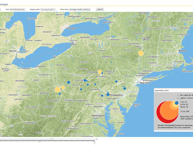 An interactive map showing pest trap locations across the northeastern United States.