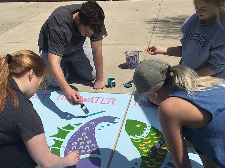 The mural at Amanda Stout Elementary School was painted by students enrolled in the Introductory Painting course.