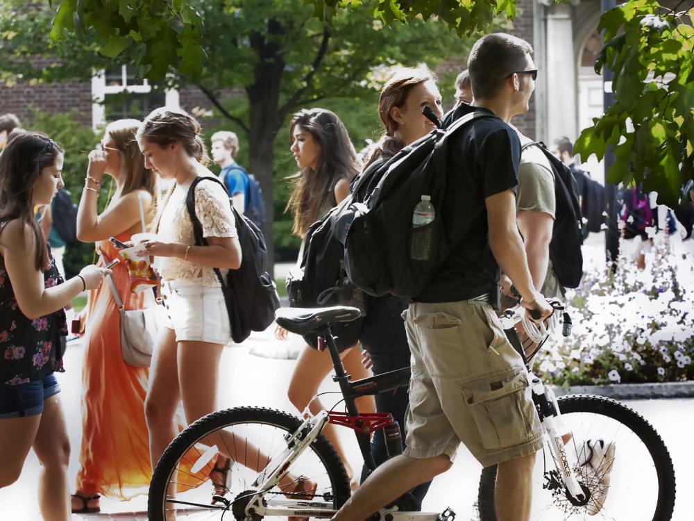 students walking on campus