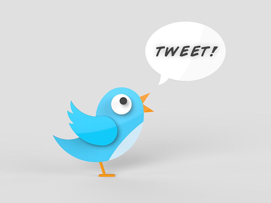 Twitter bird icon with a word bubble saying "tweet"