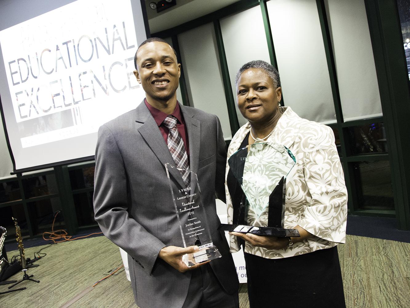 Penn State Lehigh Valley alumnus Jordan Smith and Chancellor Tina Q. Richardson