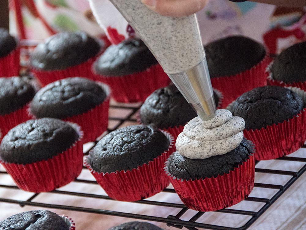 Cupcakes being frosted