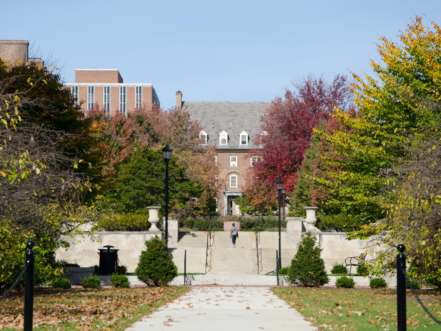 Walkway to West Halls Quad at Penn State University Park in Autumn