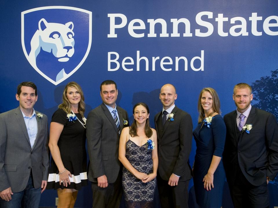 A group photos of the Penn State Behrend Athletics Hall of Fame class for 2017