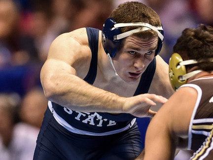 Penn State wrestler Matt Brown matches up against Lehigh's Santiago Martinez