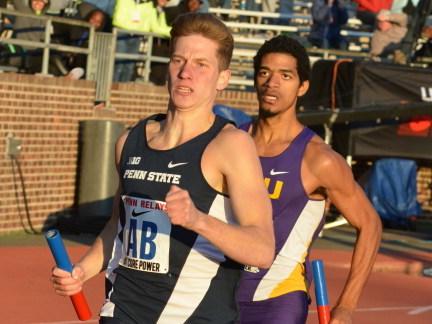 Penn State distance runner Brannon Kidder runs during an outdoor meet