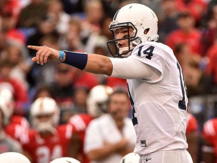 Christian Hackenberg points at opposing defense