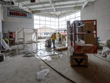 Construction crews working on Morgan Center