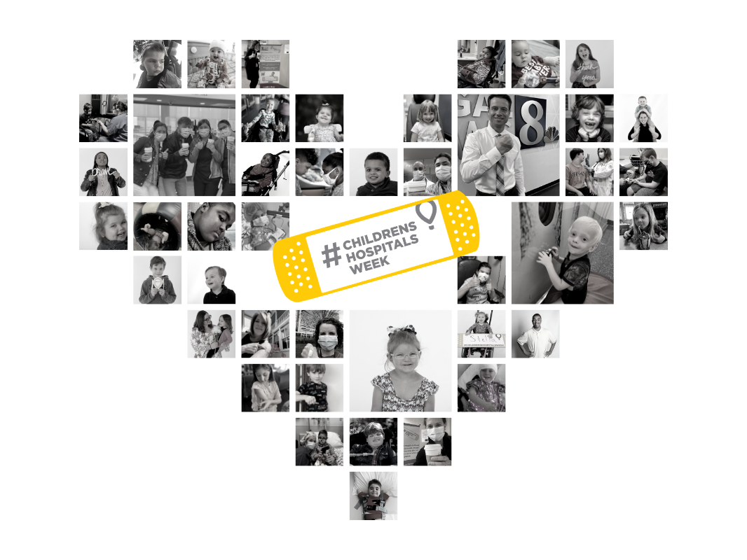 A collage of photos of CMN children, staff and others is arranged as a heart. The words "Childrens Hospital Week" are in the center.