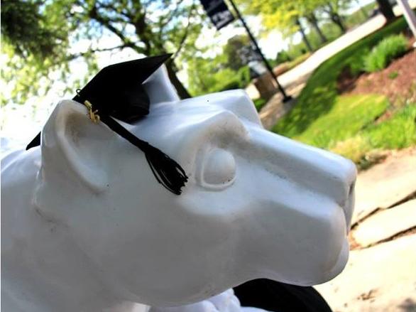 The Nittany Lion shrine dons graduation mortarboard
