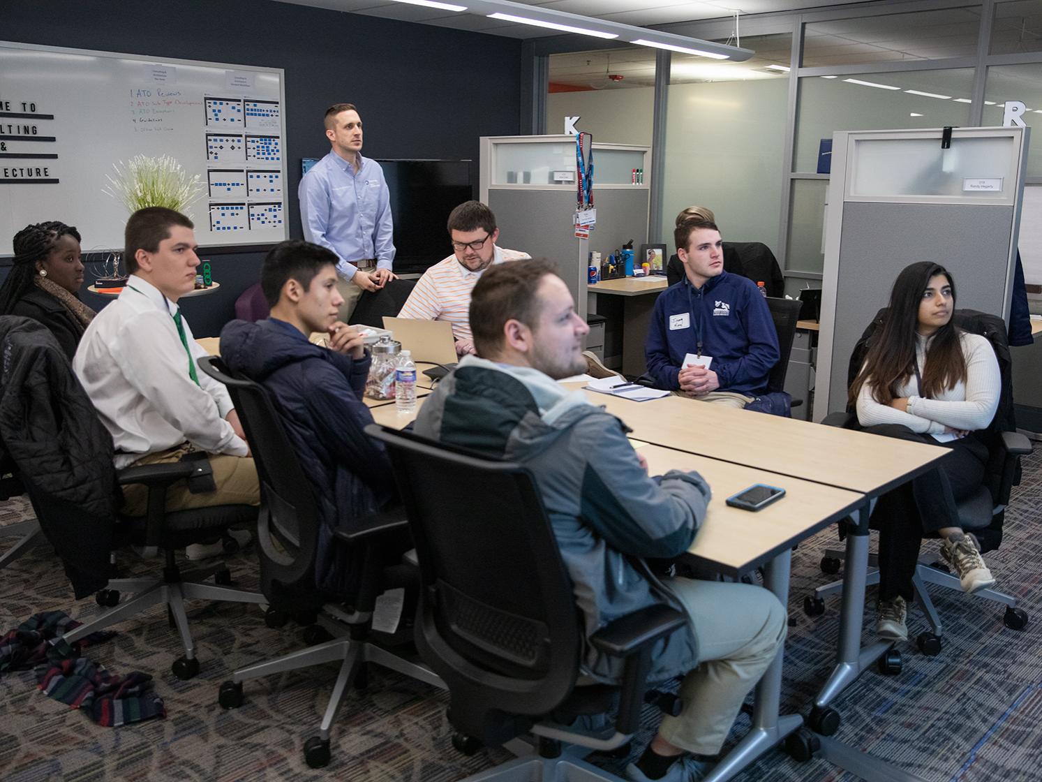 Students gather in Penn State's Technology Support Building for the IT Career Exploration event