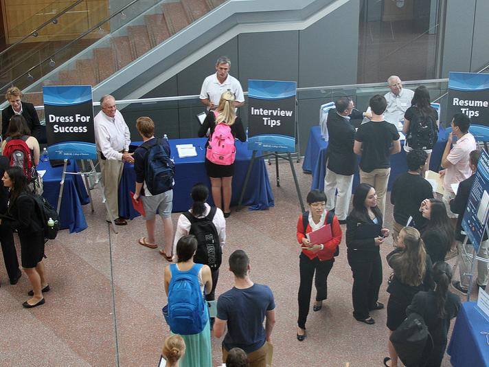 The mock career fair included tips on dressing for success, interview etiquette, and resume presentation