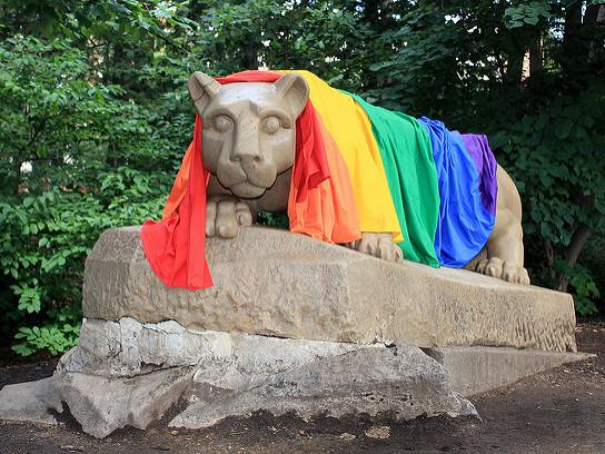 Lion Shrine with rainbow flag