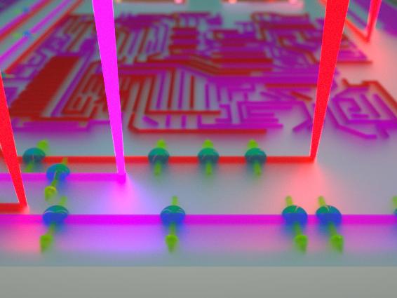 Artist's rendition of optically-defined quantum circuits in a topological insulator.