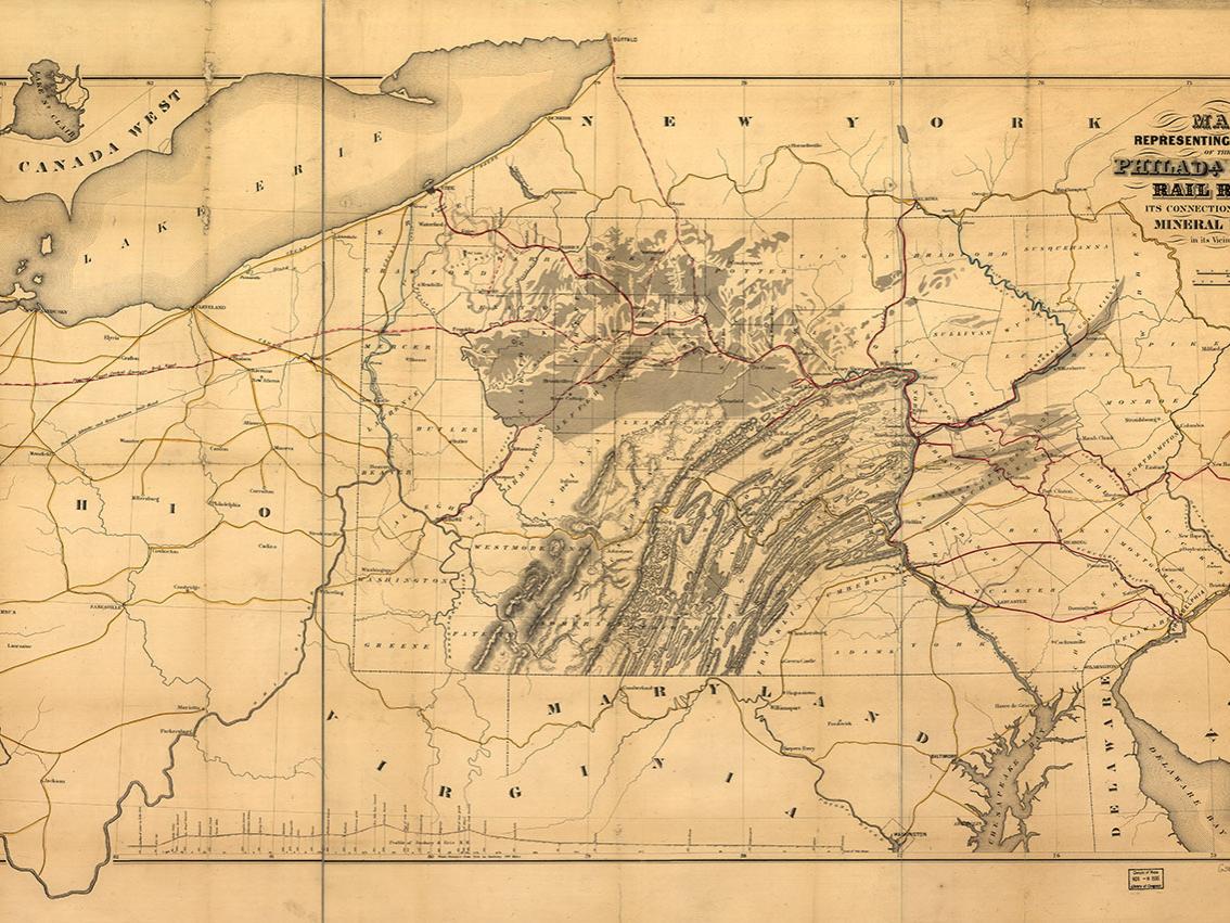 A map of the Philadelphia and Erie Railroads and the connection to the Pennsylvania Anthracite Region, 1852. 