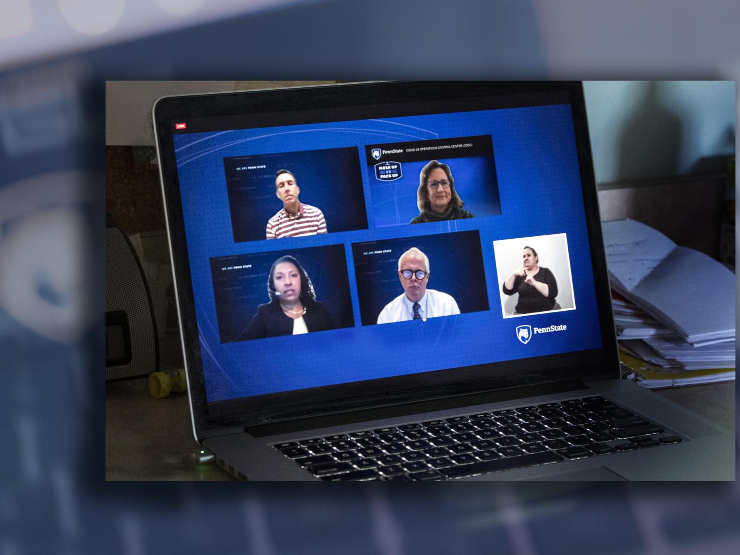 Screen shot of University leaders on laptop
