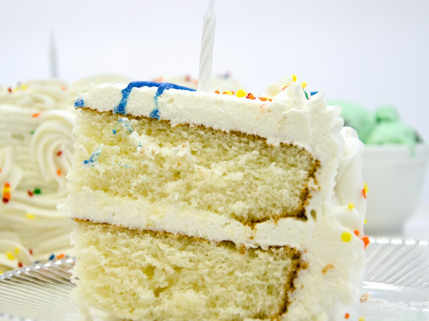 slice of white birthday cake