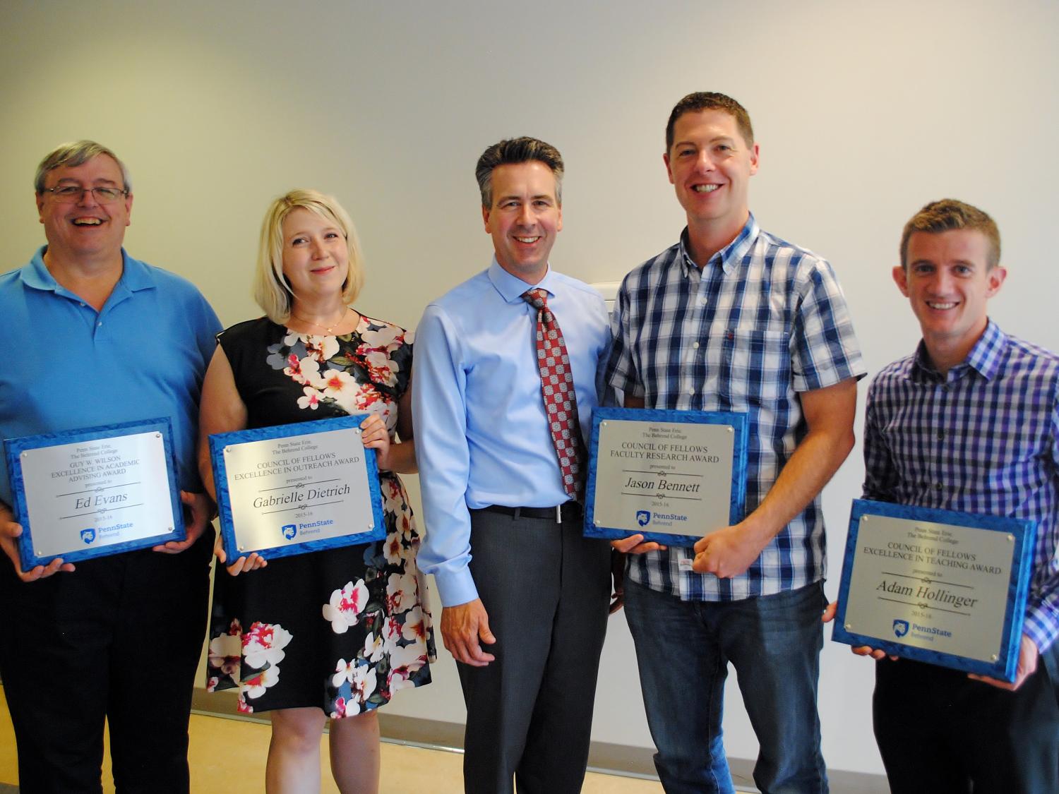 A group photo of the 2016 Penn State Behrend faculty award recipients