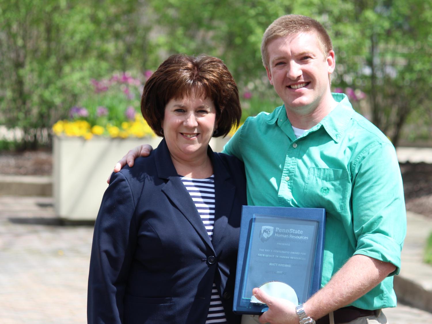 HR Vice President Susan M. Basso and 2017 Ray T. Fortunato Award winner Matt Kremke.