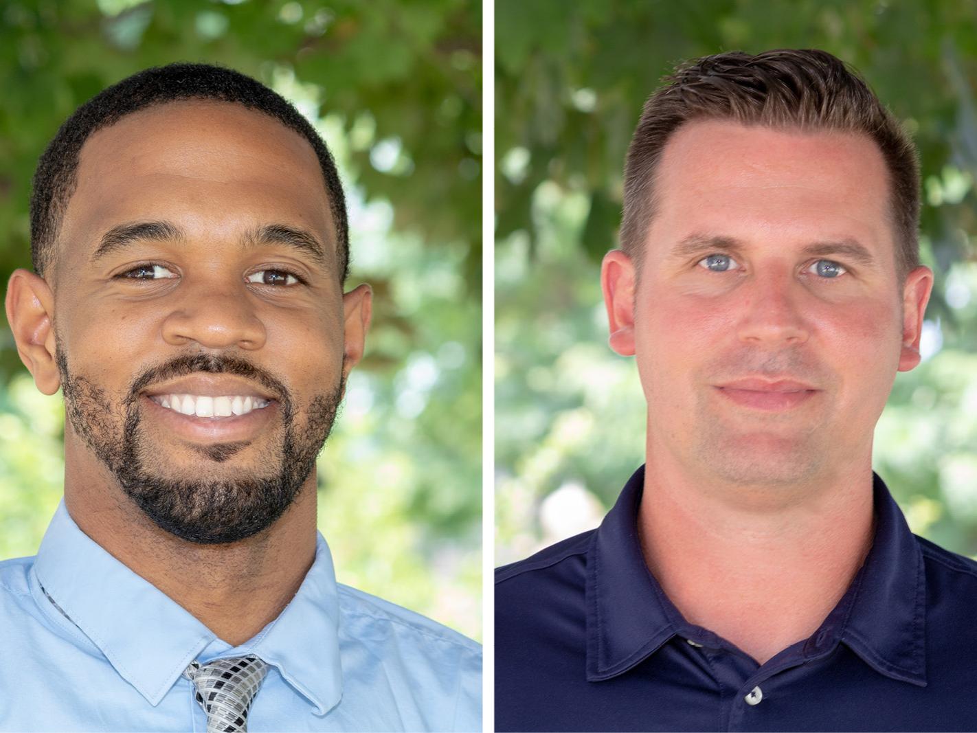 Picture of two men who have been hired as assistant basketball coaches for the Shenango campus. The two men are left to right, David Jackson and Geoff Evans.