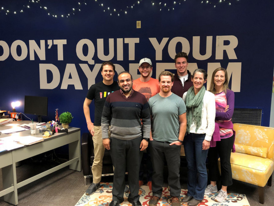 All seven of the 2019-20 FastTrack Accelerator participants stand together in the Happy Valley LaunchBox