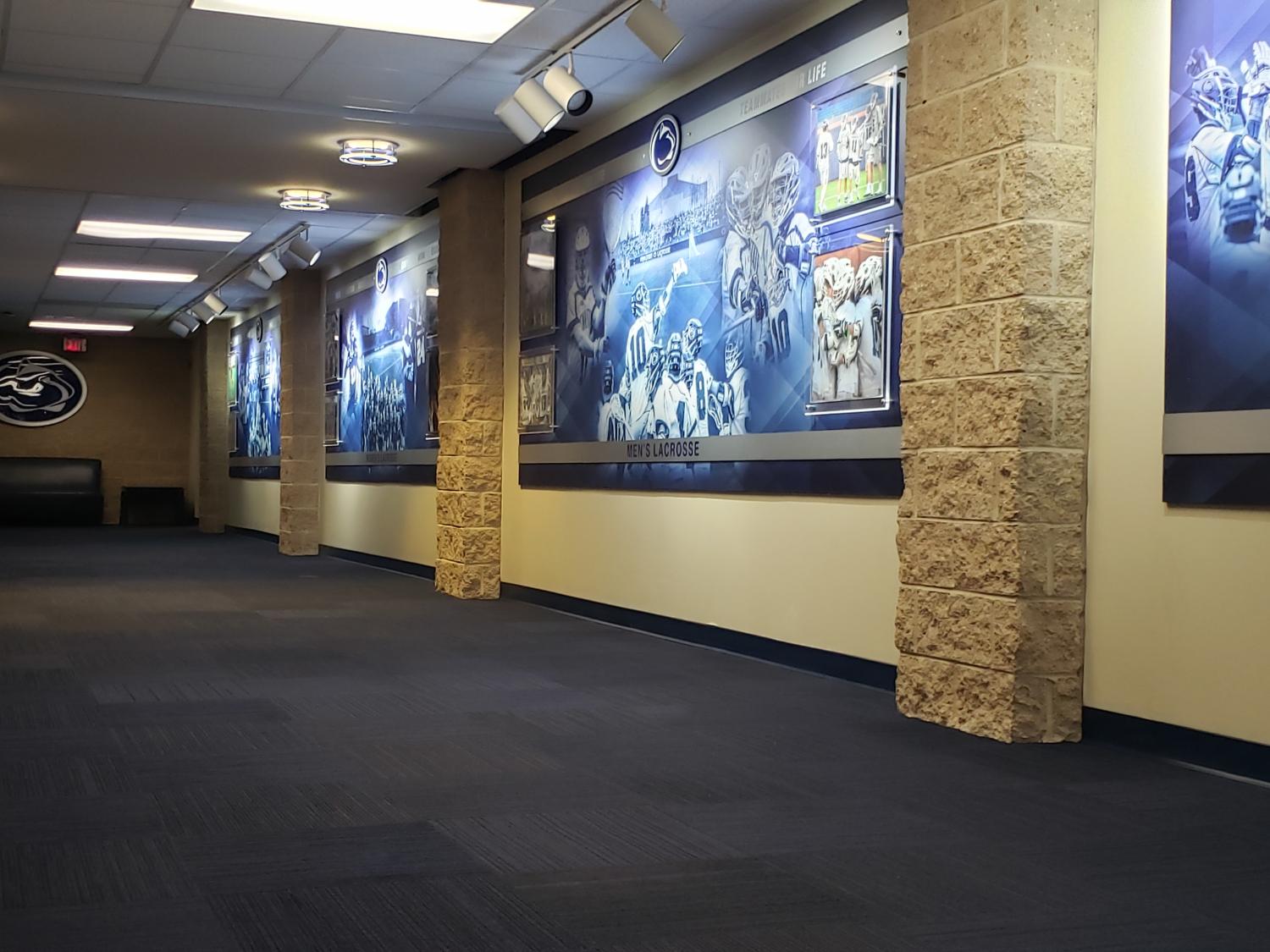 Areas in the East Locker Room were re-carpeted with carpets made from recycled materials