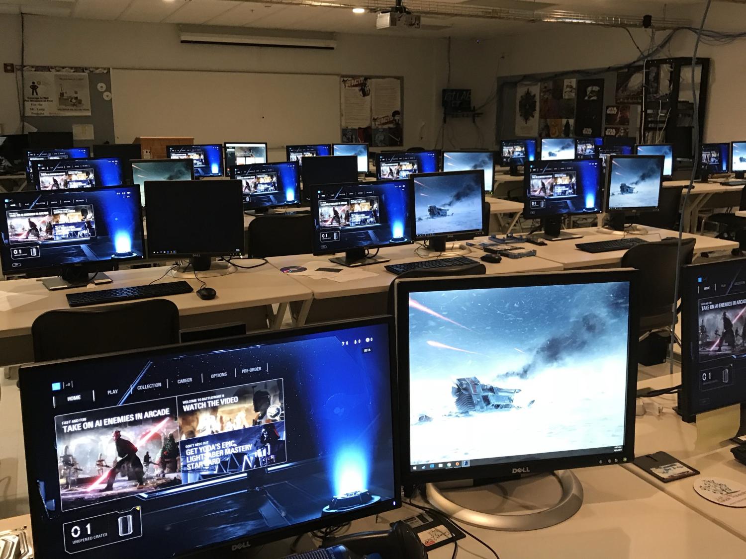 The campus IT lab set up for Video Game Day. 