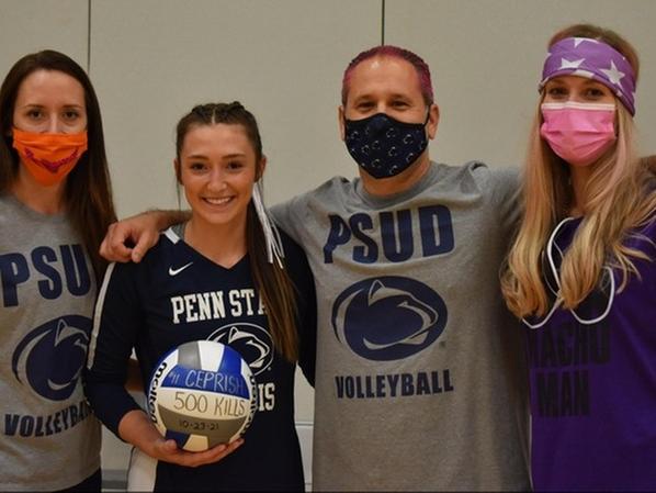 Senior Skylar Ceprish was presented with the game ball she played to mark 500 career kills during an away game versus New Kensington on Oct. 23. 