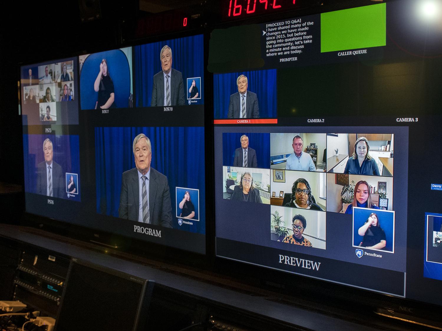 control room during Penn State town hall livestream