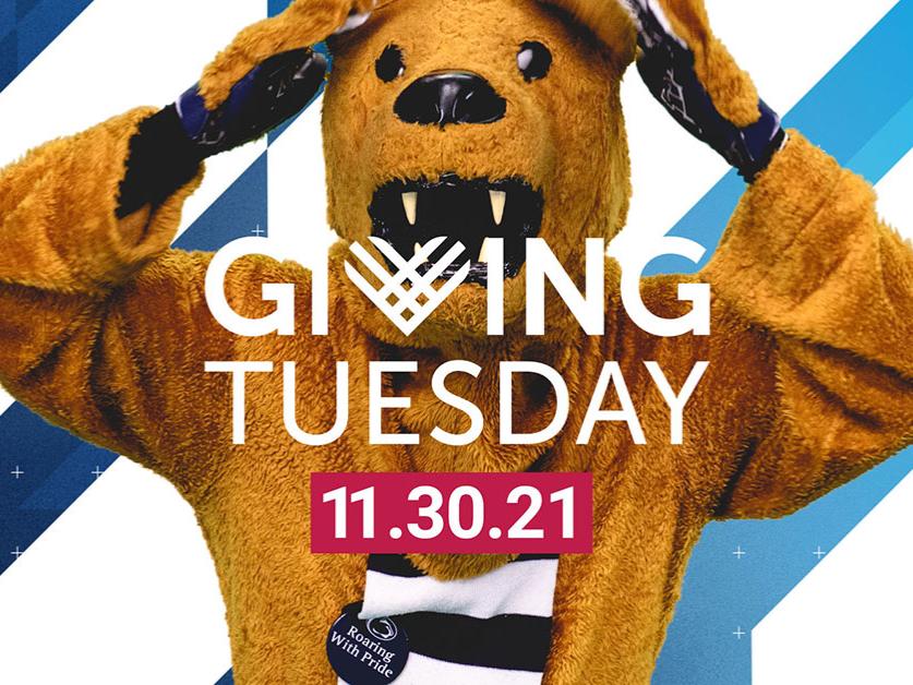 Nittany Lion wagging ears with GivingTuesday logo 