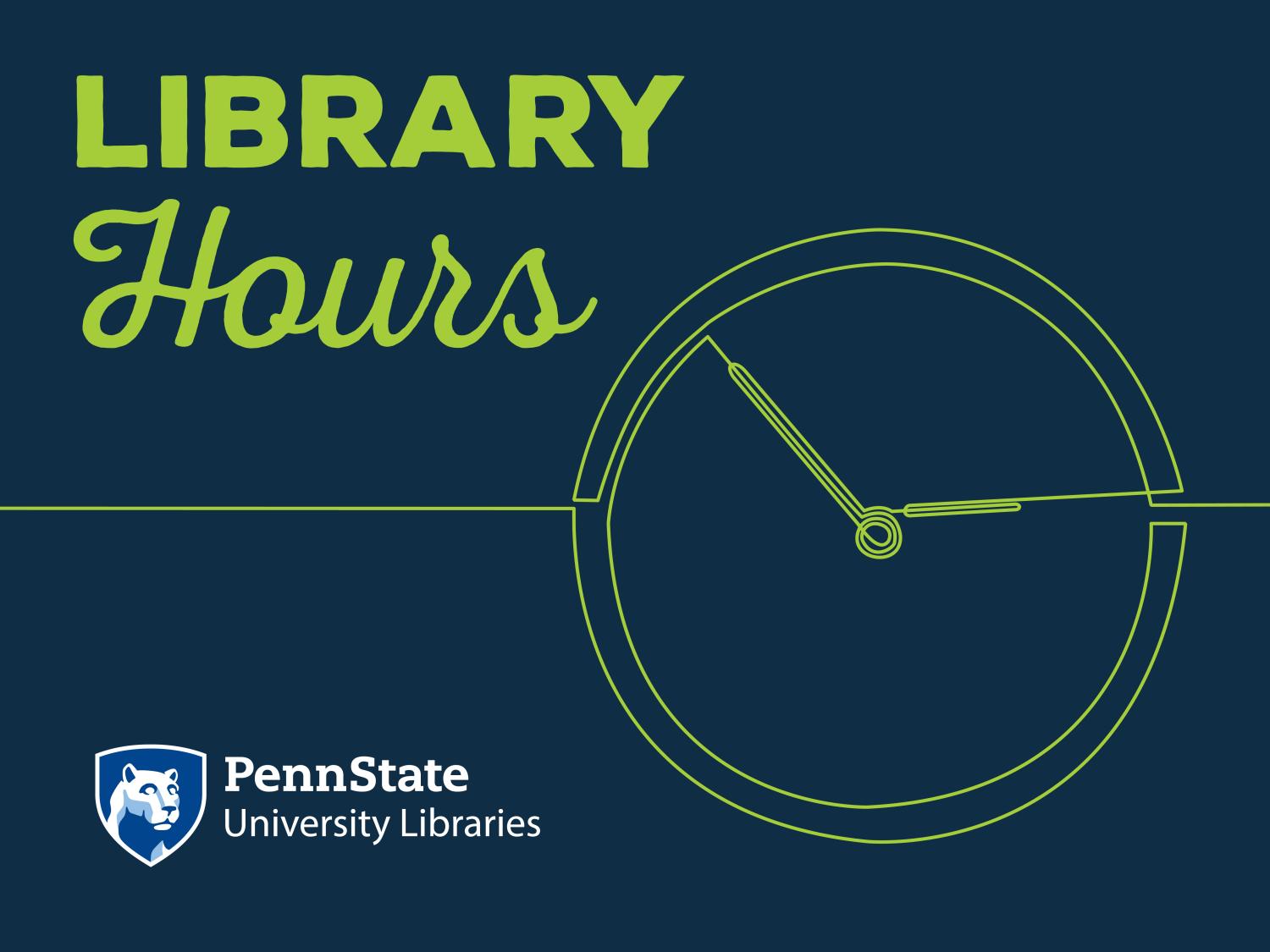 graphic showing line drawing of clock face and the words Library Hours