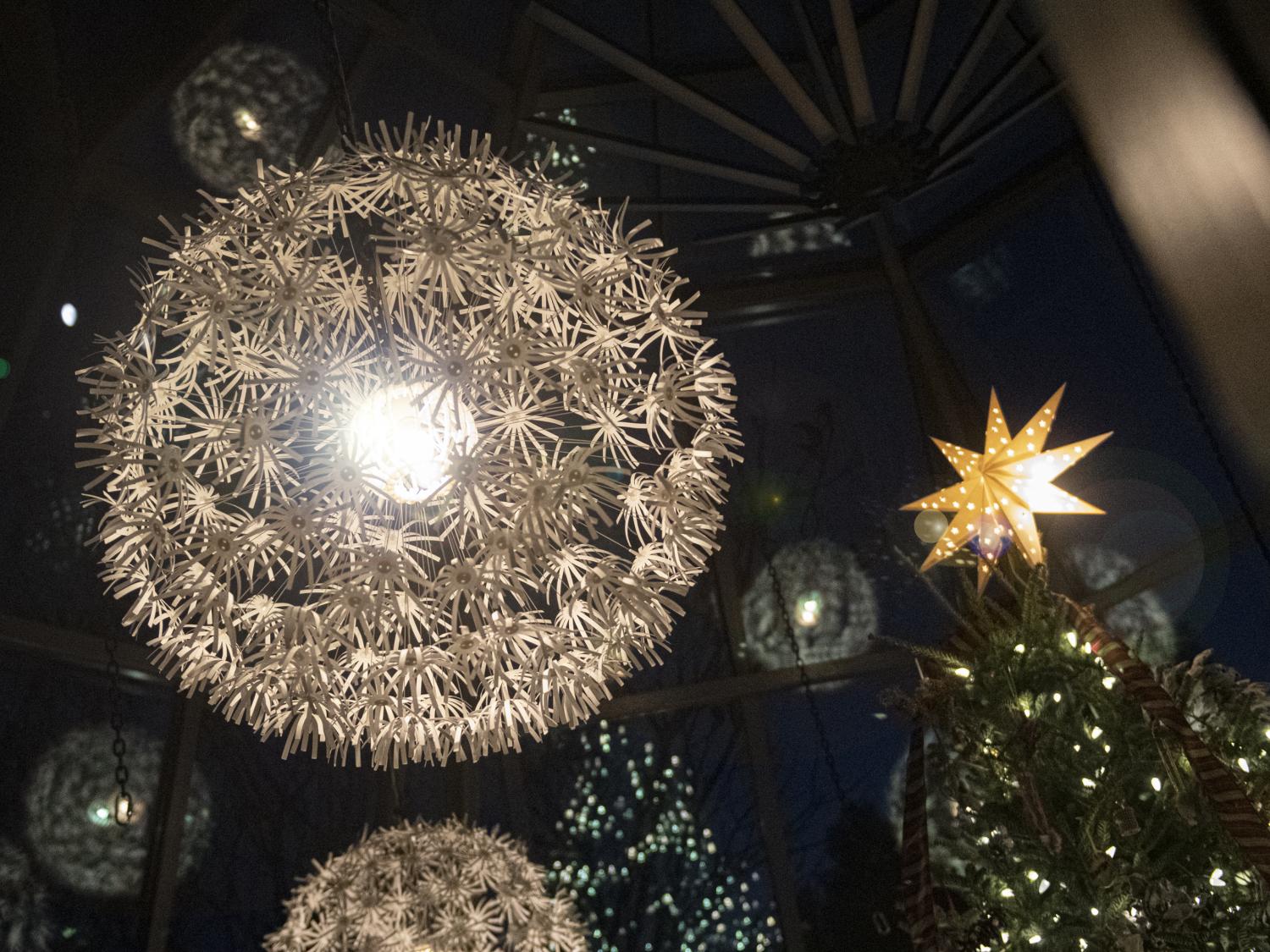 Lights inside Glass House at Arboretum