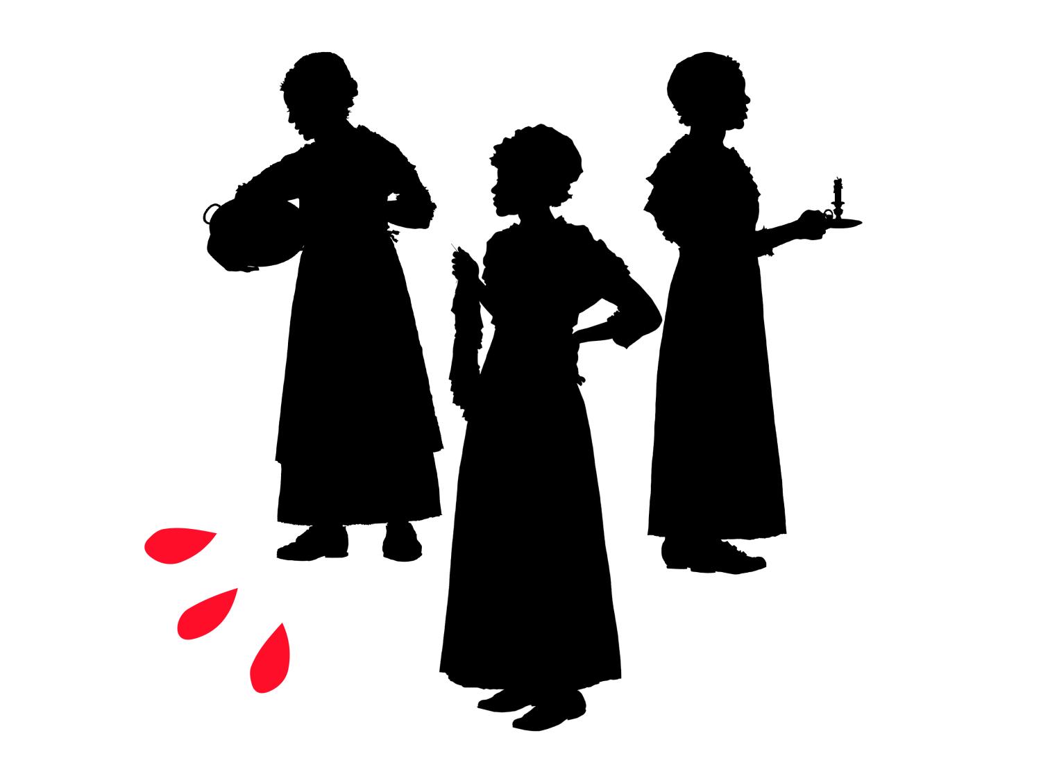 The photo illustration shows the shadows of women wearing bonnets 