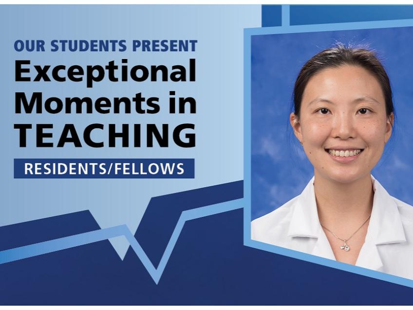 An Illustration shows Dr. Jing Chen’s mugshot on a background with the words “OUR STUDENTS PRESENT Exceptional Moments in Teaching faculty.”