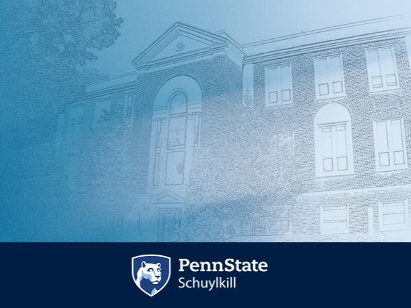 A sketch illustration of Penn State Schuylkill's Administration Building with the campus logo alongside it