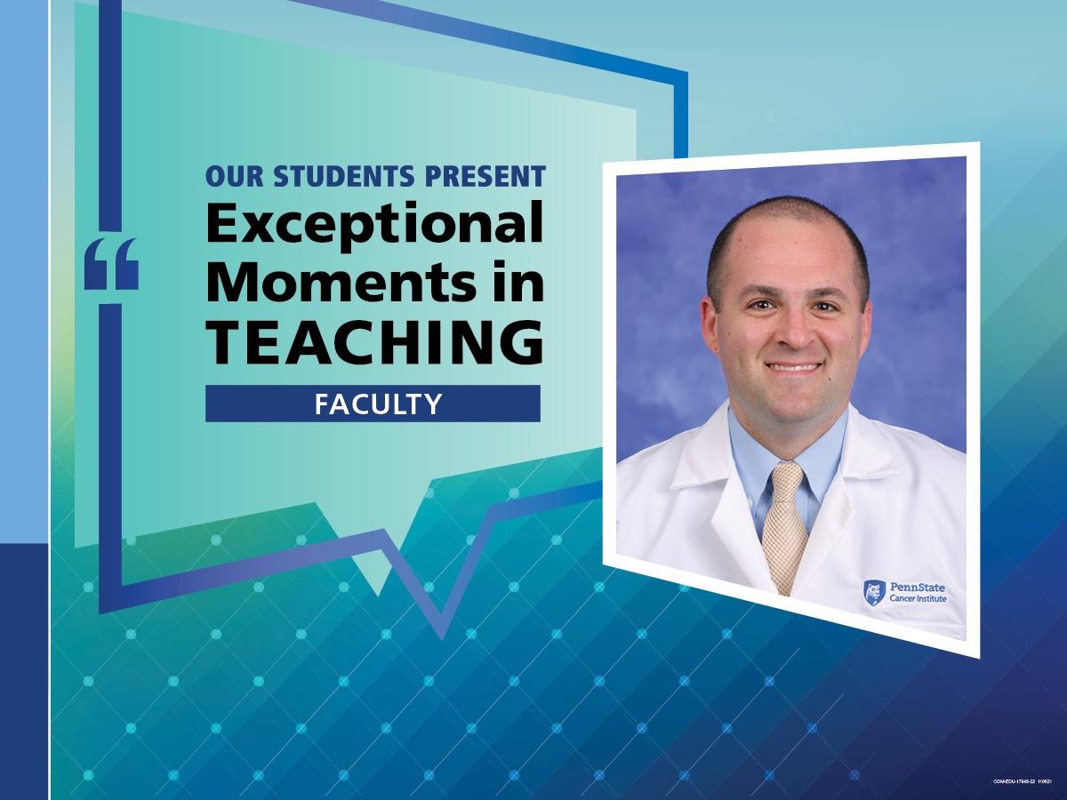 An Illustration shows Dr. Kevin Rakszawski’s mugshot on a background with the words “OUR STUDENTS PRESENT Exceptional Moments in Teaching faculty.”
