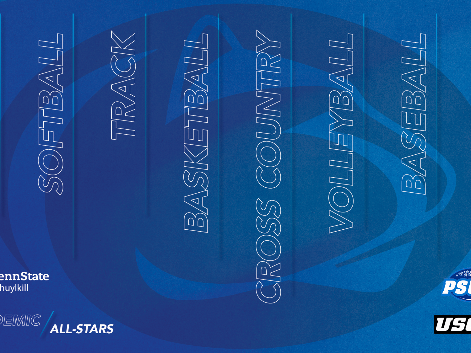 A graphic listing all of the athletic teams, as well as the campus and athletic conference logos.