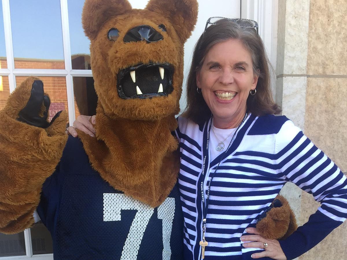 Lisa Bertin and the Nittany Lion mascot 