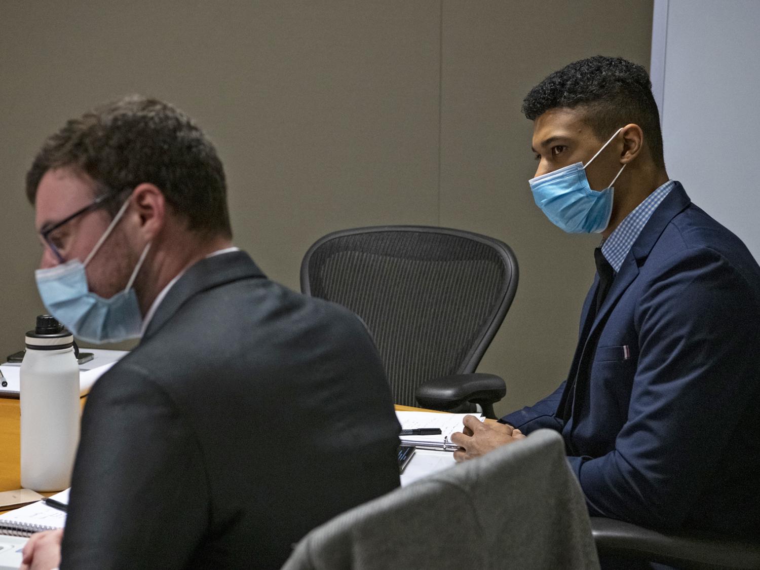 Third-year law student Dominic Trader participates in the national security simulation.