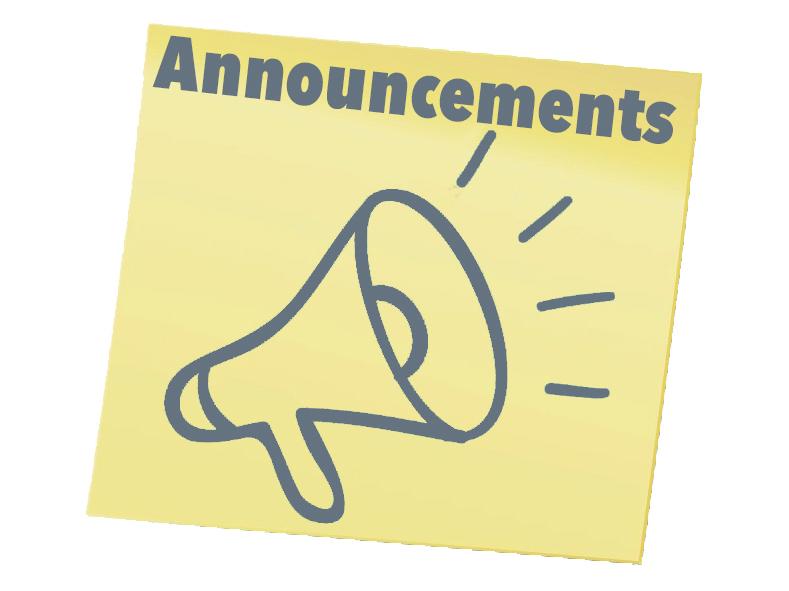 A graphic that reads Announcements with a drawing of a bullhorn