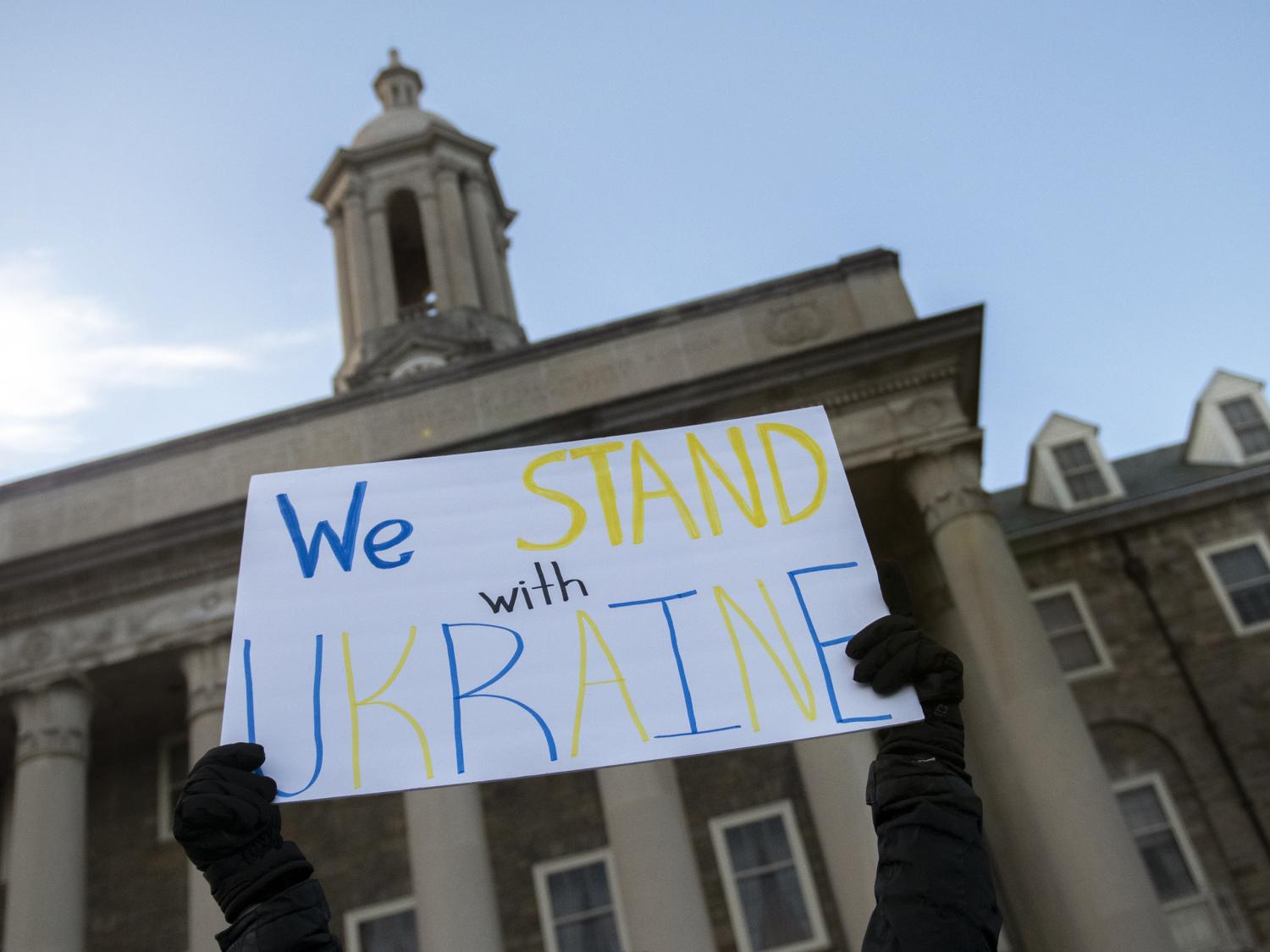 banner at the Ukraine Rally at Old Main