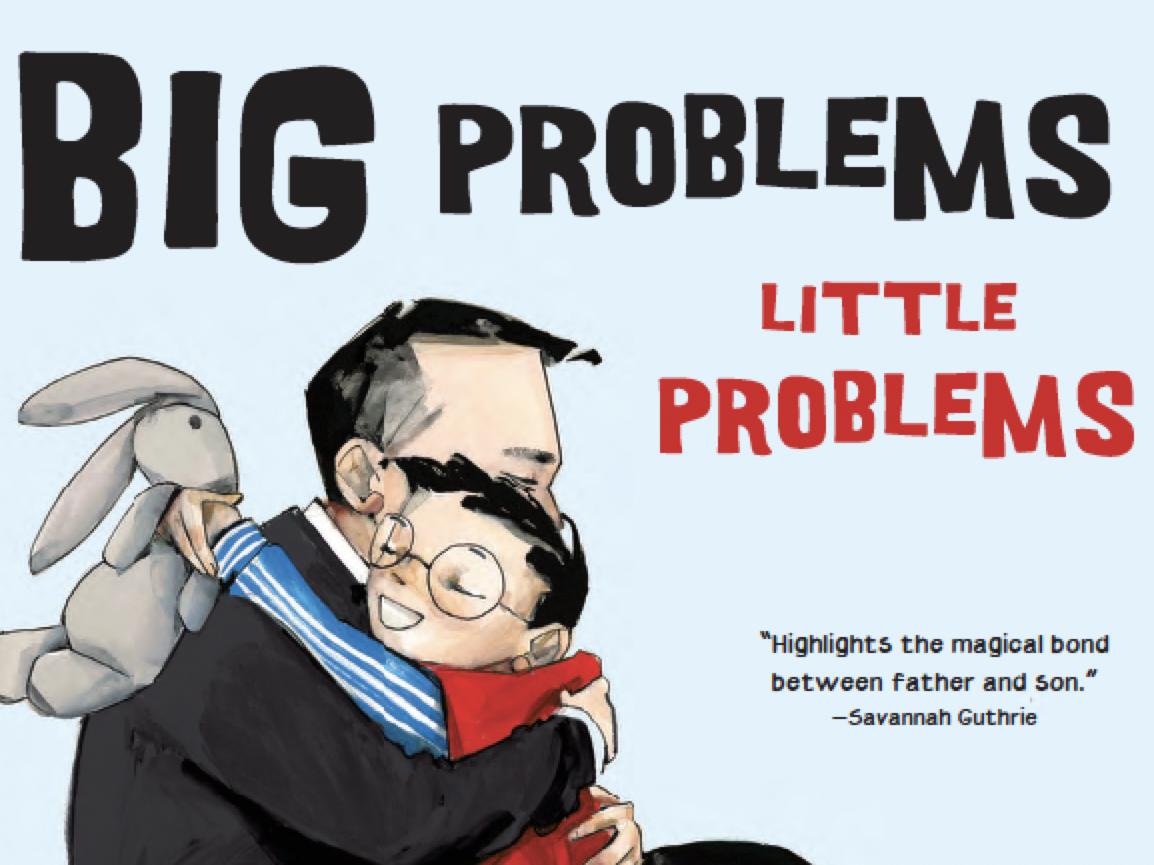 Book cover image, a dad hugging his son