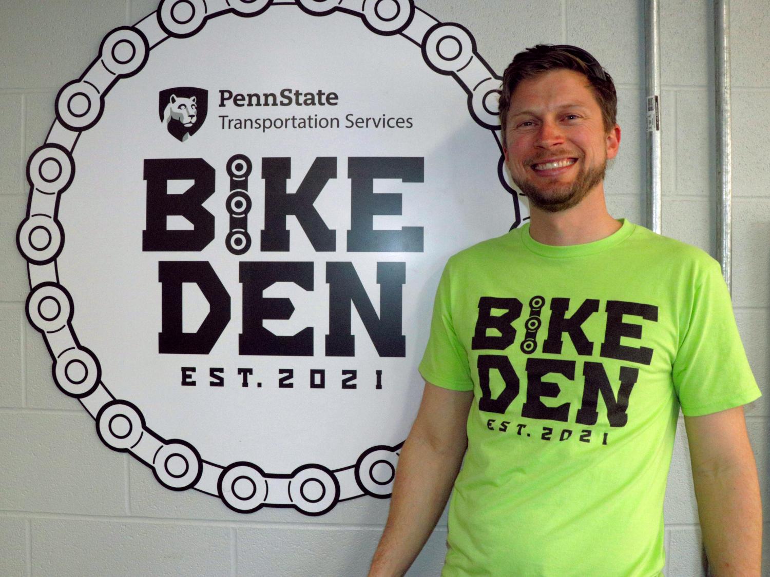Professor Austin Boyle volunteers at the Bike Den