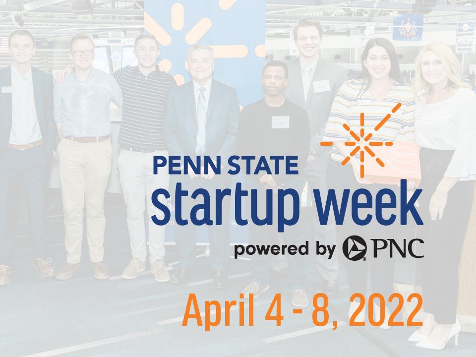 Image of student startup founders with Startup Week logo