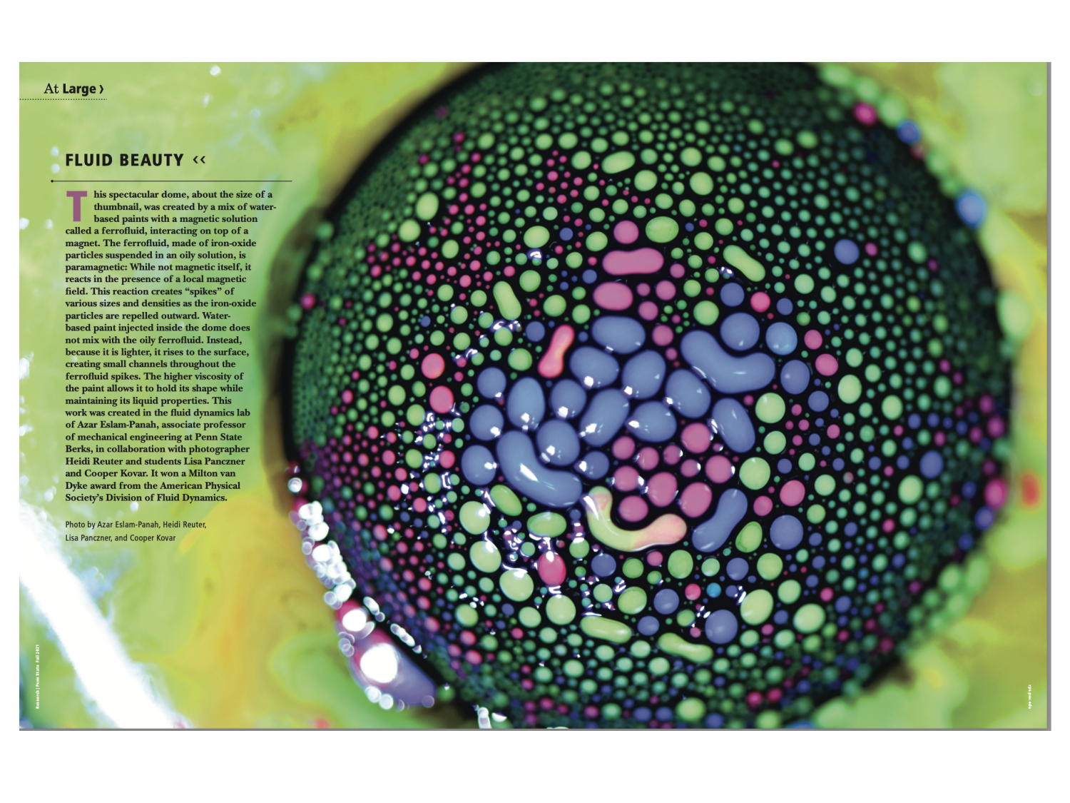beaded polymers on a fluid surface in many colors 