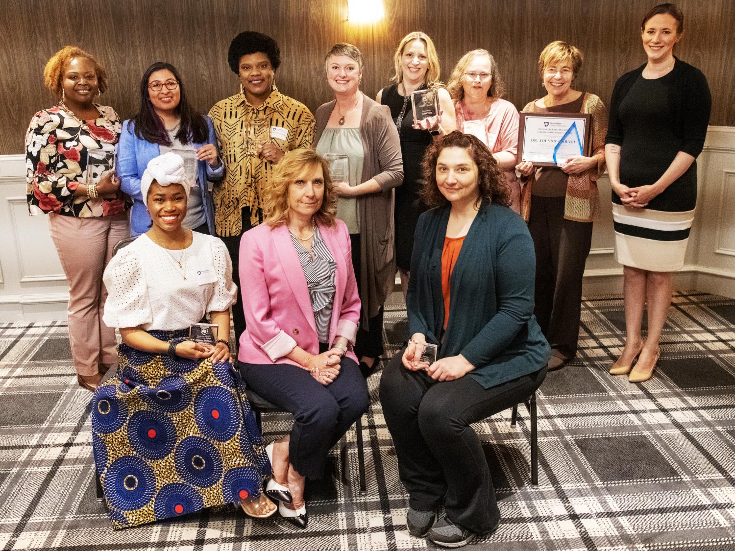 The College of Education faculty, staff and student award winners for 2022 pose together.