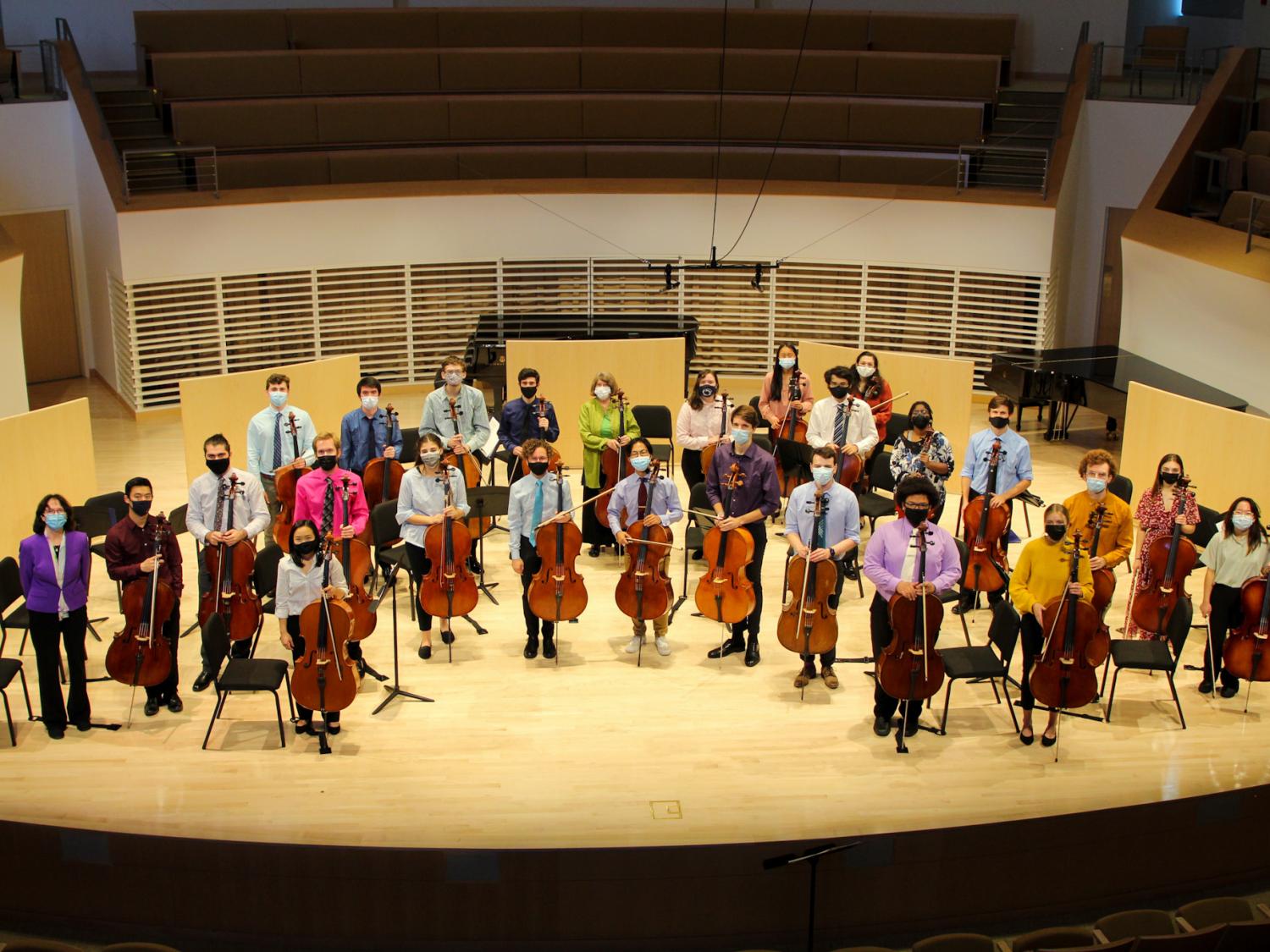 Cello players on stage