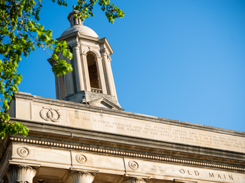 Old Main bell tower in spring.