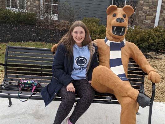 Hannah Farber on Nittany Lion bench