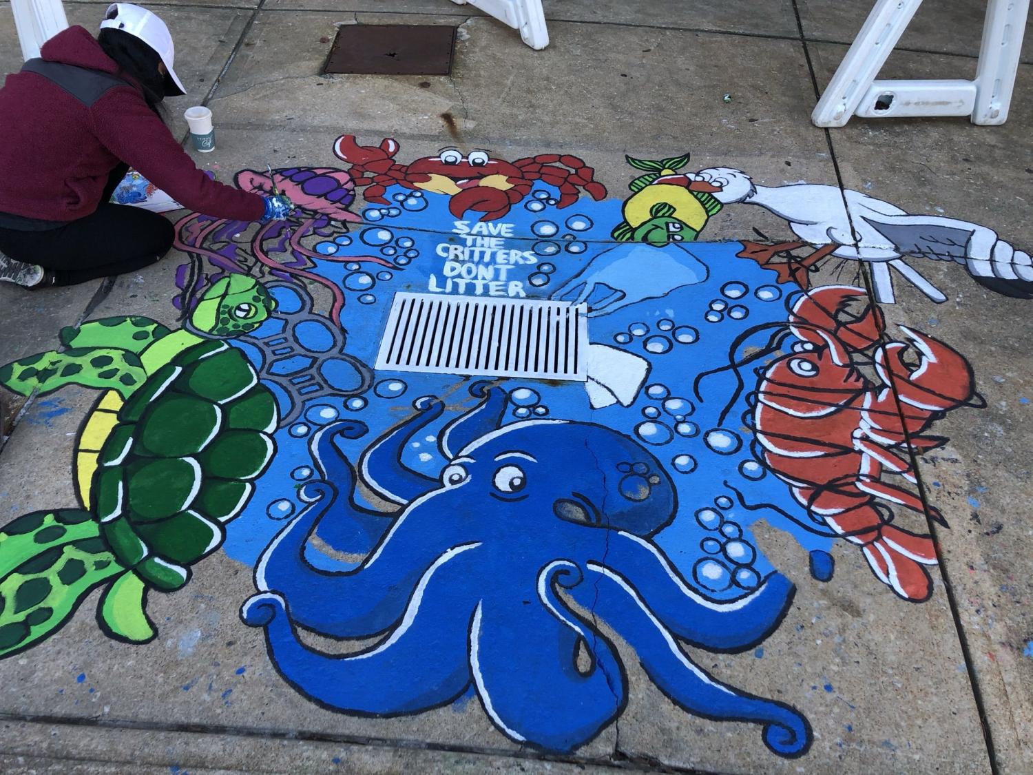 Storm drain mural from Master Watershed Stewards' Street 2 Creek project
